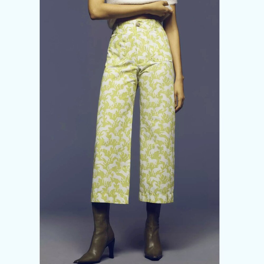 Anthropologie Maeve Colette Cropped Wide-Leg Pants Magic Fabric Edition 28